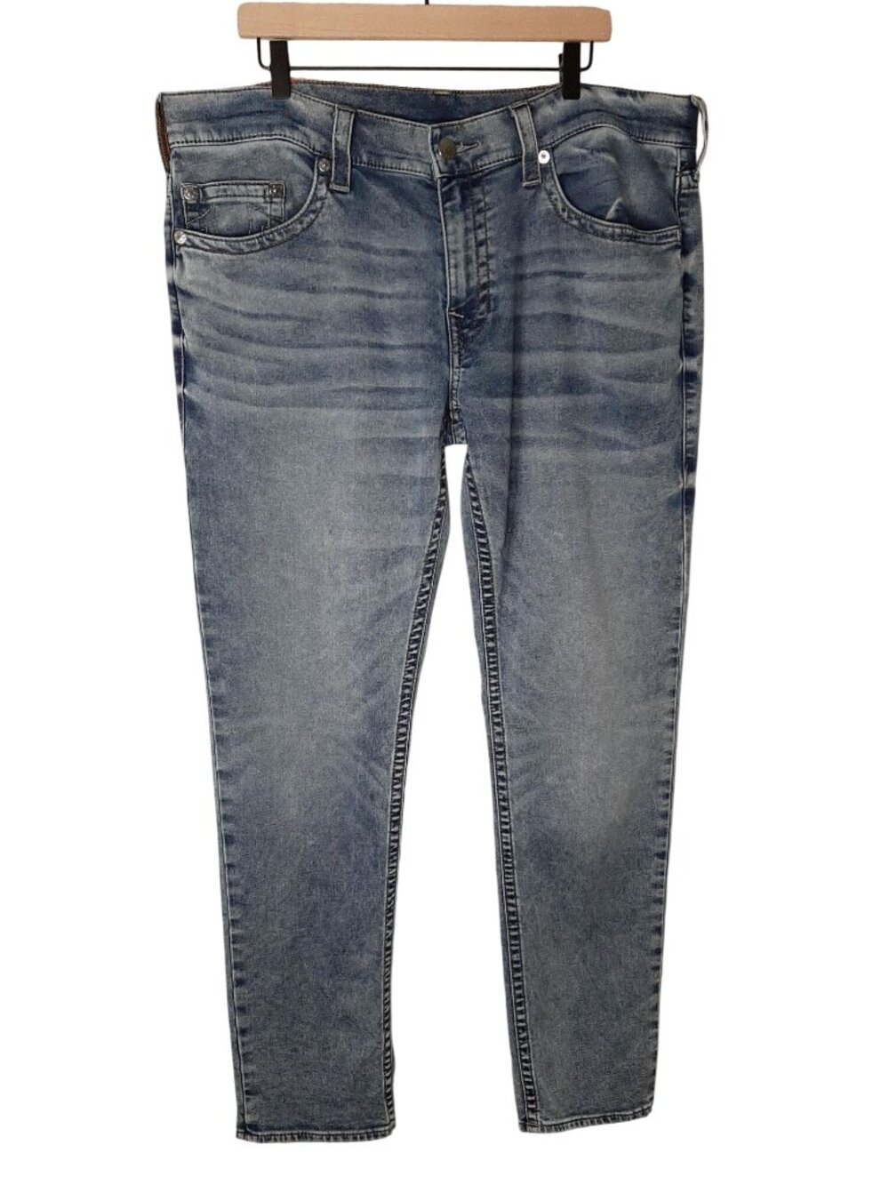 True Religion Men's Blue Medium Wash Slim Fit Denim Straight Leg Jeans Size 38